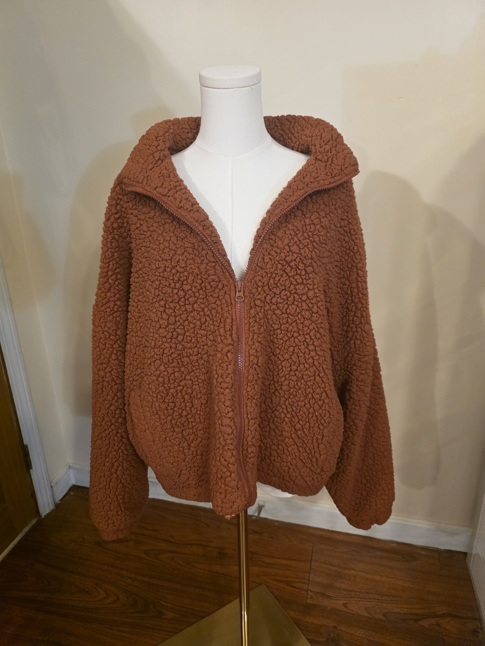 Women's Sherpa Zip-Up Jacket - Rust